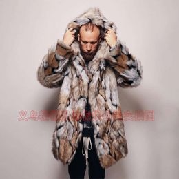 Manteau de fourrure pour hommes Bobcat de longueur moyenne Designer artificiel XWIY