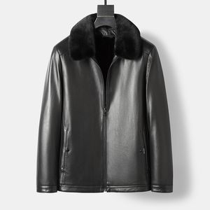 Bontjas Men Zwart Leather Jacket Winter Jackets Outerwear windbreakers Slim Fit Tops Bont kraag Plus maat Kleding 3xl 4xl