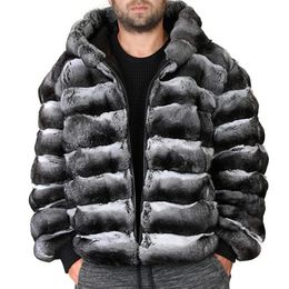 Manteau de fourrure hommes veste de fourrure hiver mode à capuche manteau chaud réel Rex fourrure de lapin vêtements d'extérieur fermeture à glissière personnalisé 231226