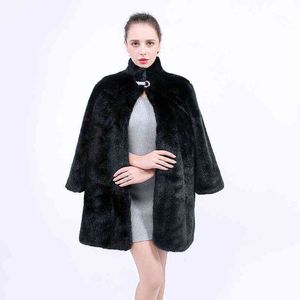 Manteau de fourrure Raccoon Chien d'épissure d'épissure d'épissure de fourrure Moyenne ronde de femmes 211207