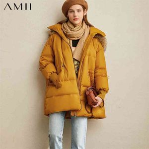 Col en fourrure doudoune hiver Vintage solide à capuche ample femme mi-long manteau 11940489 210527