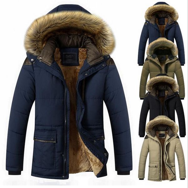 Col de fourrure à capuche hommes veste d'hiver nouvelle mode chaud doublure en laine homme veste et manteau coupe-vent mâle Parkas doublure de cheveux garder au chaud