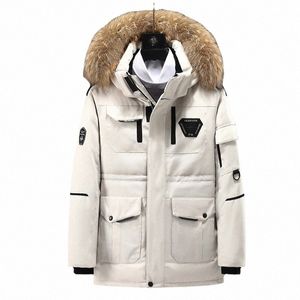 Col de fourrure Vestes d'hiver hommes à capuche Parka manteau extérieur épais chaud blanc canard doudoune Jaquetas Masculina Inverno G5VQ #