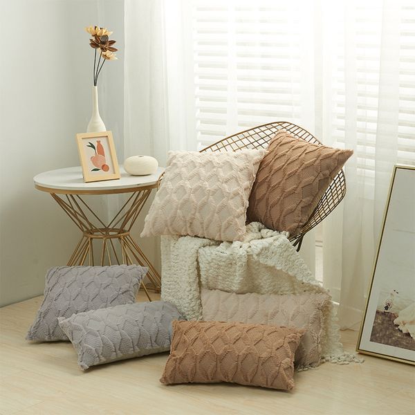 Fourrure décorative housse de coussin oreiller canapé en peluche taie d'oreiller salon décoration nordique câlin jeter housses de coussin décor à la maison w-01316