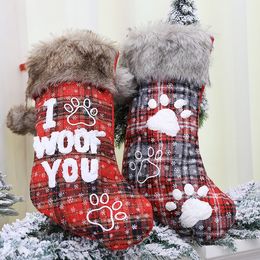 Chaussettes en fourrure de patte de chien, décorations d'arbre de noël suspendues, bas de dessin animé, ornements de fête, cadeaux de noël, bonne année