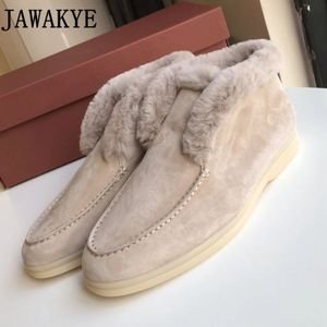 Bont jurk natuurlijke wol winter korte sneeuwlaarzen suede leer hoog top mocssins dames plus size loafers platte schoenen 2311 fc2f