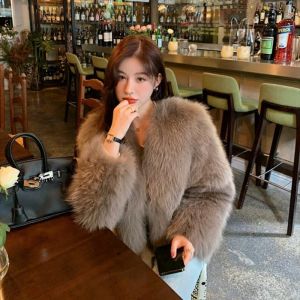 FUR FAUX Fox FUR COAP MUJER DE Mujer invierno Fluffy Crop Top Corea Corea Corea Long Manga Long Fiest Club Coats Nuevo