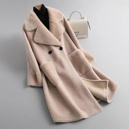 Manteaux de fourrure pour femmes, nouvelle veste d'hiver pour femme, épais et chaud, en laine, Parker, longueur, en cachemire granulaire, pardessus de tonte de mouton, 2022