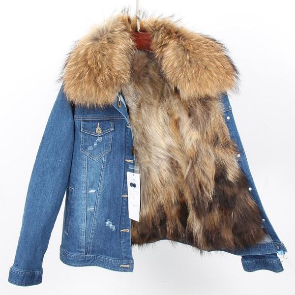 Fourrure fur Lover 2022 New Fashion Veste en jean féminin Mateau de fourrure naturelle Parkas Coat Feme
