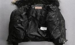 Fur Hoody Avirexfly Leather Down Jackets Flight Bomber Jackets 100 Genuine Leather con cuello de relleno hacia abajo Arañas 6611094