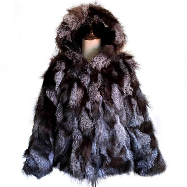 Fourrure chaude chaude femme argent renard en fourrure en fourrure veste lady hiver chaude 100% naturel ralal fox manteau de fourrure mode mène décontractée