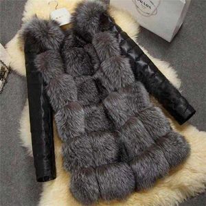 Abrigo de piel sintética abrigo chaqueta de cuero delgada para mujer 2023 invierno negro manga larga grueso cálido Q231211