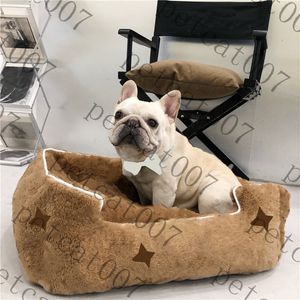 Perrera de piel para mascotas, cama de felpa, perreras para perros de alta calidad, nido con estampado de letras, camas para mascotas, pluma, suministros para perros