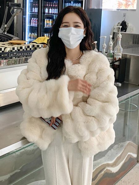 Fourrure coréenne Lady Lady Fluffy Faux Fox Fur Cardigan court court manteau de fourrure chaude et chaude veste chaude veste sexy feme