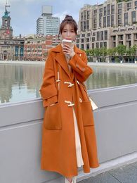 LANMREM – manteau en laine avec boutons en corne pour femme, mi-long, épais, Style coréen, vêtements chauds à la mode, nouvelle collection automne-hiver 2022, 2R6007