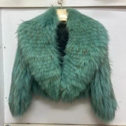 Fur Luxury New Winter 2023 100% Raccoon Dog Fur Coat for Women, Collar de loto Abrigo corto, chaqueta de botón cubierta, moda,