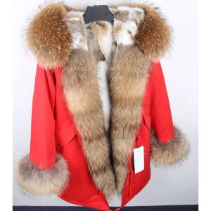 Fourrure maomaokong hiver naturel col de fourrure de raton laveur véritable manteau de fourrure rouge armée vert naturel fourrure de lapin doublé parkas manteau d'hiver femmes