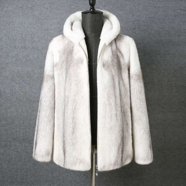 Veste à capuche en fourrure de vison pour hommes, tout créateur en un seul manteau croisé en peau réelle, courte tendance, X7ND