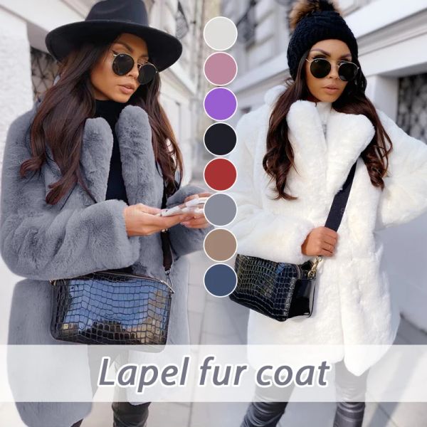 Vente de nouveau magasin de fourrure !Manteau en fausse fourrure de vison pour femme, épais et chaud, col à revers, Long coupe-vent de luxe, vestes de poche roses, hauts, automne et hiver