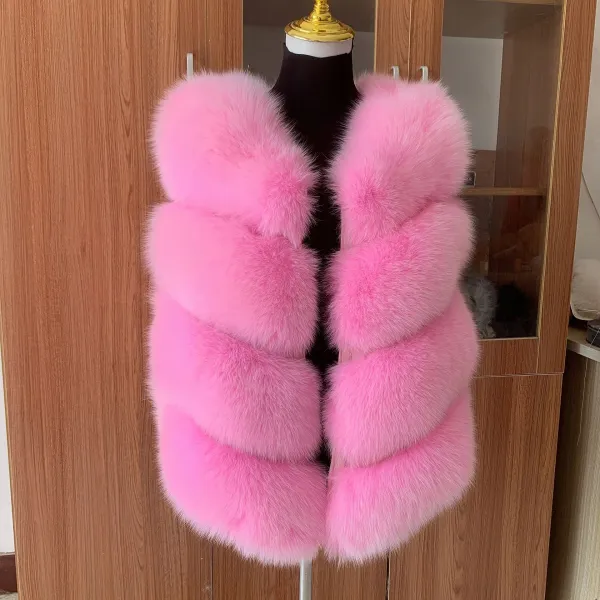 Nuevo chaleco de piel rosa Popular para mujer, cálido en invierno, chaleco de piel de zorro Real, chaqueta de piel de zorro Natural, abrigo de piel de alta calidad, paquete Global