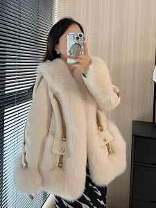 Fourrure Oftbuy 2023 mode Real Fur Coat Goie vers le bas veste d'hiver veste nage de renard naturel