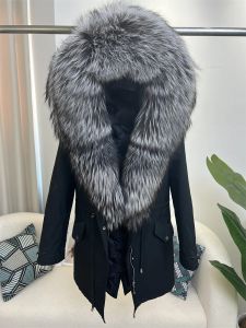 Fourrure Oftbuy 2023 Real Fur Coat Duck Down Winter Veste Femmes Fox Naturel Fox Collier en vrac Long Parkas Bigwear Extérieur détachable