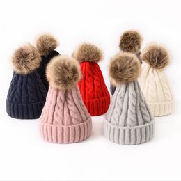 Bont pompom hoed winter gebreide beanie hoeden unisex warme caps elasticiteit gebreide cap dikke warme effen kleur skullies mutsen rra1927