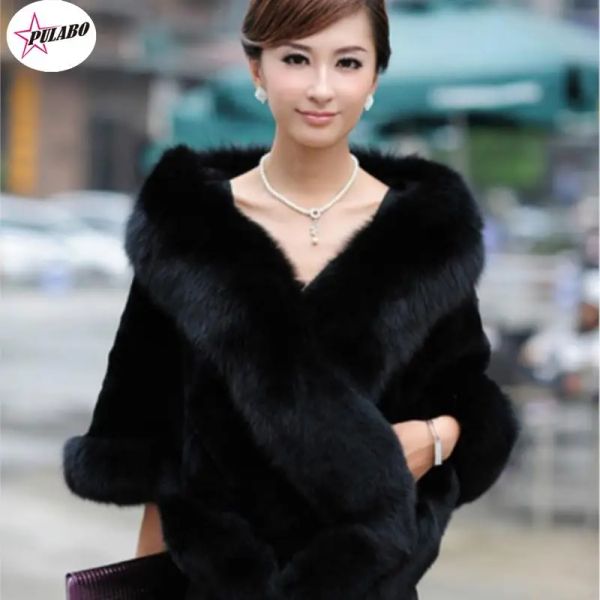 Fourrure pulabo hiver en cuir herbe renard fur biset lapin lapin poncho cape robe de mariée de mariée