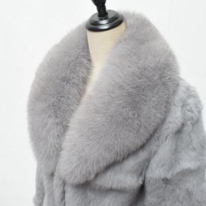 Fur Real Rabbit Coat à fourrure Nouvelle mode pour les femmes Collier de châle d'hiver du renard naturel épais luxe chaud en promotion en particulier veste