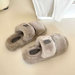 Bontdia's Designer Damesslippers Dames Wol Winterbont Pluizige harige warme sandalen Comfortabel Fuzzy Girl Flip Flop Slipper 35-45 NO482