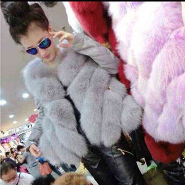 Manteau de fourrure d'imitation cousu en fourrure gilet moyen et long pour femmes Version coréenne gilet ajusté manteau 211213