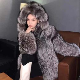 Bontsterkte Winter Nieuwe Koreaanse jas Dames Faux Fox met capuchon Warm