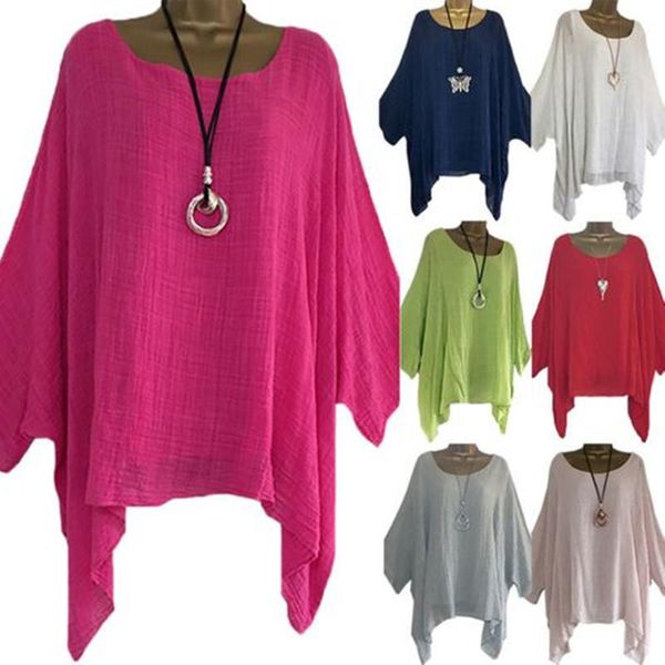 Fur d'été Couleur continue Blouses Batwing Sleeve Loose Women Oneck Oneck à manches longues Blouse Tee-Shirts anomalistes grande taille 5xl