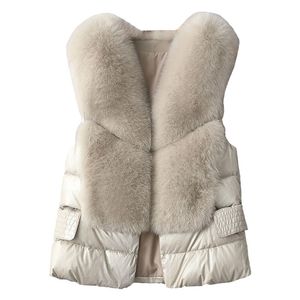 Bont Vest Dames Short Down Feather Imitatie Slanke Temperament Jacket Herfst en Winter Mode All-match 211129