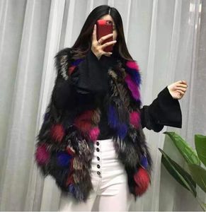 Gilet en fourrure pour femme, veste de couleur éblouissante, Patchwork de fourrure de renard, manteau à la mode, hiver 2023, livraison gratuite Jz135