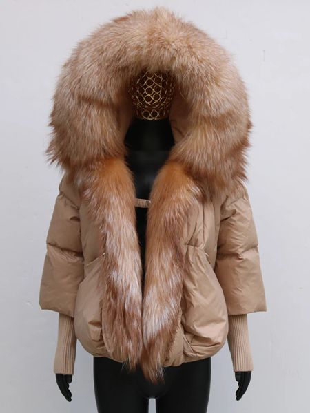 Fur women enrober la veste de canard blanc super grand real roue renard de fourrure à capuche à capuche nouvelle veste bouffeur de vêtements d'extérieur de mode Nouveau