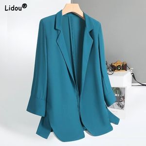 Vêtements pour femmes en fourrure solide longs blazers mince printemps été tempérament haut de gamme élégant décontracté mode bureau dame formelle Cardigan