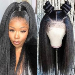 Fureya cheveux 130% densité pleine dentelle perruque humaine Yaki droite pré-plumée délié brésilien Remy perruques pour les femmes noires