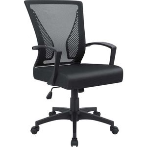 Furmax – chaise de bureau pivotante à dossier moyen, avec soutien lombaire, chaise ergonomique en maille pour ordinateur avec accoudoir (noir)