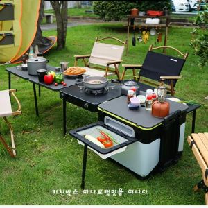 Mobilier 60L Cuisine extérieure Portable Camping Camping Mobile Kitchen Gear Boîte de rangement avec évier Portable Randonnée Cuisine Camping Table