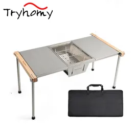 Mobilier Camping Table Igt Combinaison Portable Table de barbecue extérieur Table de pique-nique extérieur Table de pliage en acier inoxydable multifonctionnel