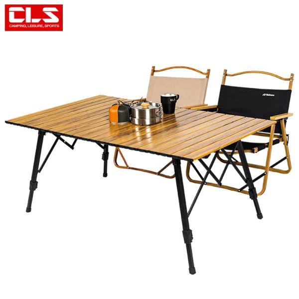 Méminaisons Table pliante extérieure en bois grain en aluminium alliage de pain d'oeuf grand levage table de camping de camping portable table d'aluminium