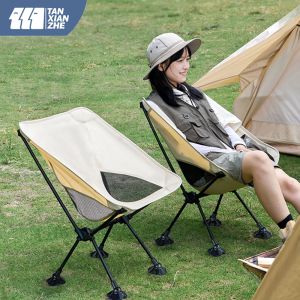 Meubels Tanxianzhe Outdoor Klapstoel Camping Draagbare Moonchaira Superlichte Campingstoel Vrijetijdsloungestoel Bionische Kikkervoetkussen