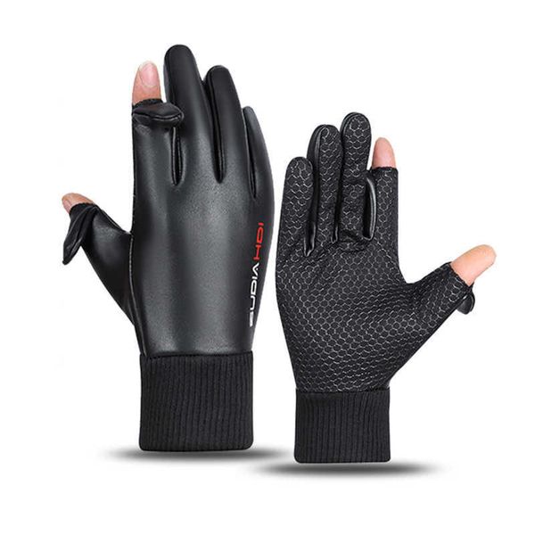 Accesorios para muebles Guantes cálidos de cuero de invierno con dedos expuestos antideslizantes de felpa para hombres a prueba de viento a prueba de salpicaduras fotografía con pantalla táctil a prueba de frío voltear