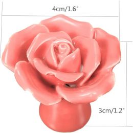 Poignées de meubles en céramique fleur de rose rose boutons