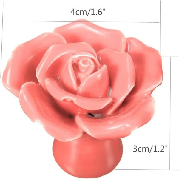 Poignées de meubles en céramique fleur de rose rose boutons