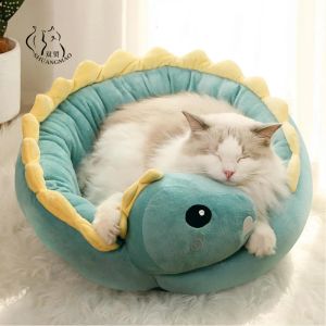 Meubles vente chaude lit pour chat de compagnie dinosaure rond petits lits pour chiens pour chats joli tapis pour chiot tapis de canapé doux nid chaud chaton tapis de sommeil produits