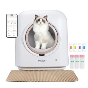 Meubles Pawduct auto-nettoyage à litière de chat intelligent, boîte de robot automatique extra grande pour plusieurs chats avec télécommande d'application, intelligent