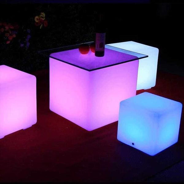 Muebles impermeables para jardín, taburete brillante, cubo, silla con Control remoto, plástico PE, LED, RGB, inalámbrico, decoración, lámparas de césped 329F