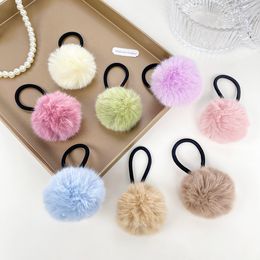 Harige Bal Haartouw Dames Meisje Zacht Snoep Kleurrijke Bontharen Ring Haartouw Pom Pom Mode Scrunchies Elastiekjes Kinderen Meisjes Haaraccessoires 3023